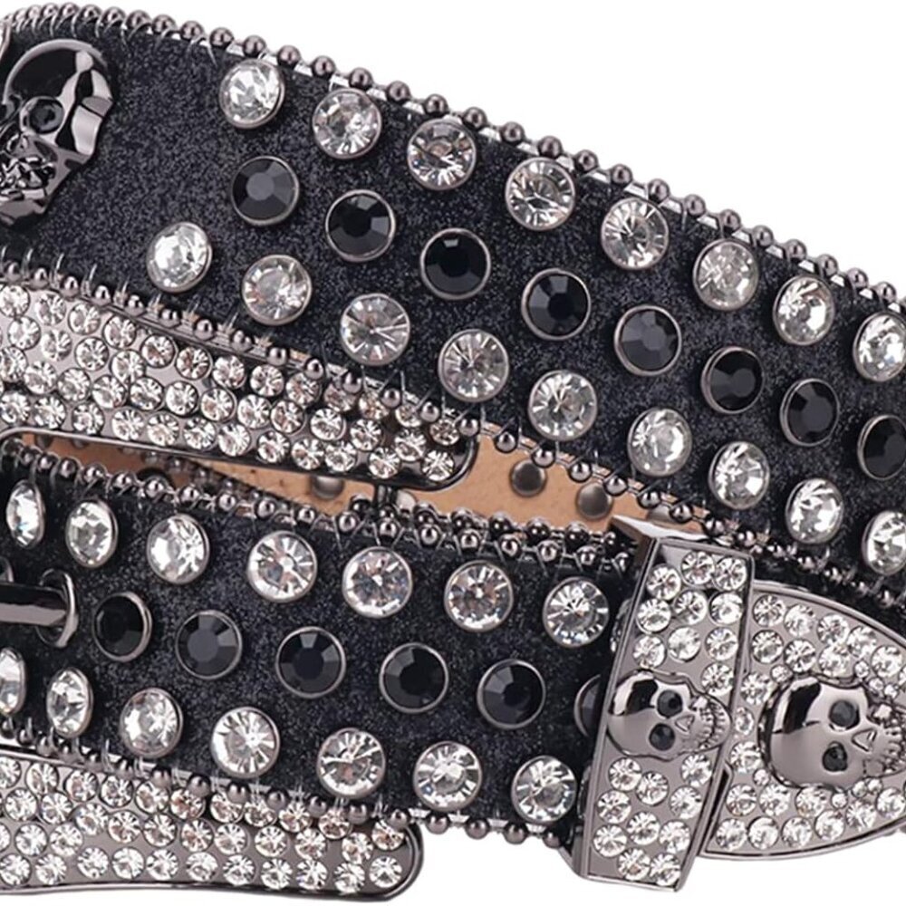 Men Women Rhinestone Belt Western Luxury Strap Studded Skull Diamond Belt Fashio